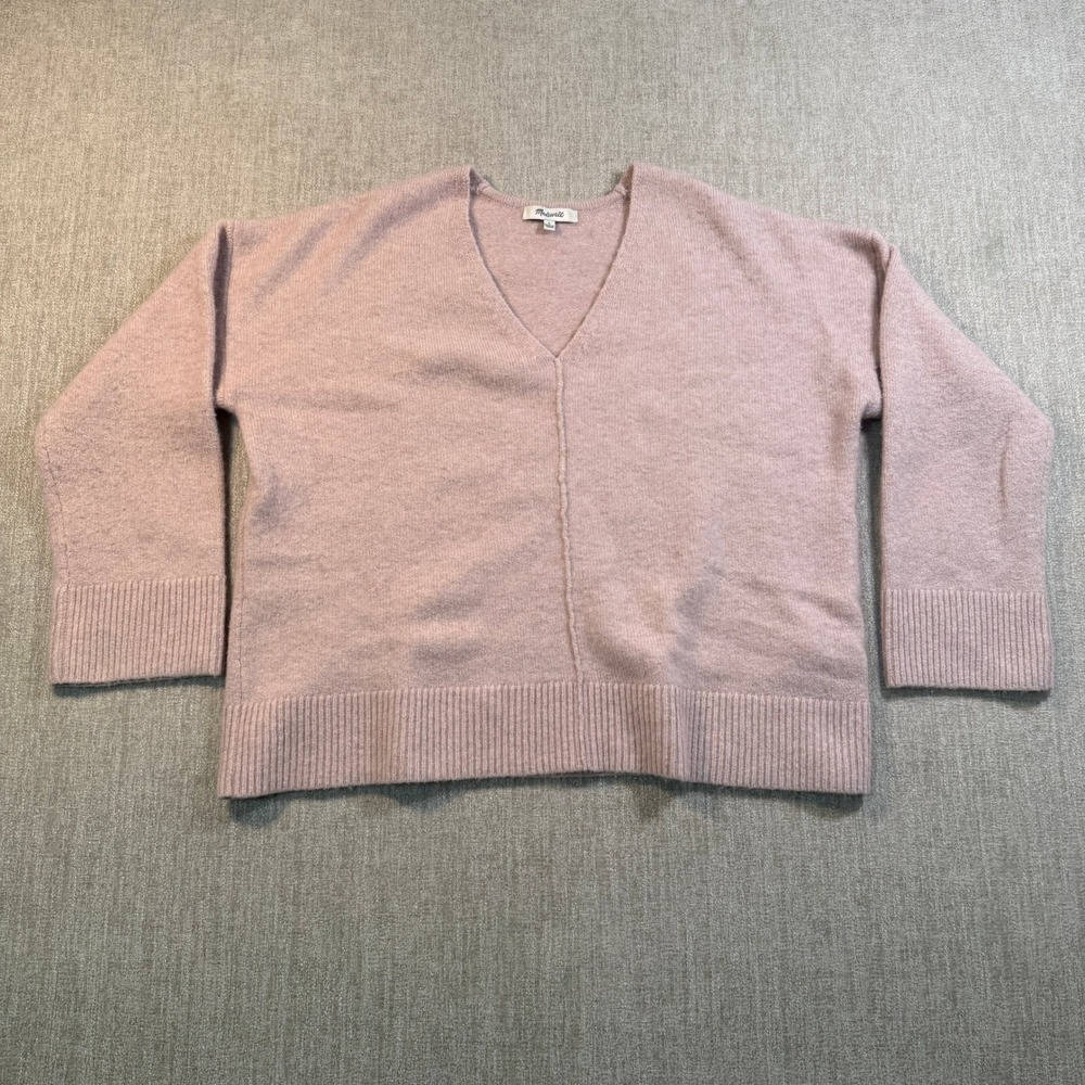 Madewell Womens Small Pink Wool Blend V-Neck Seam Detail Pullover Sweater